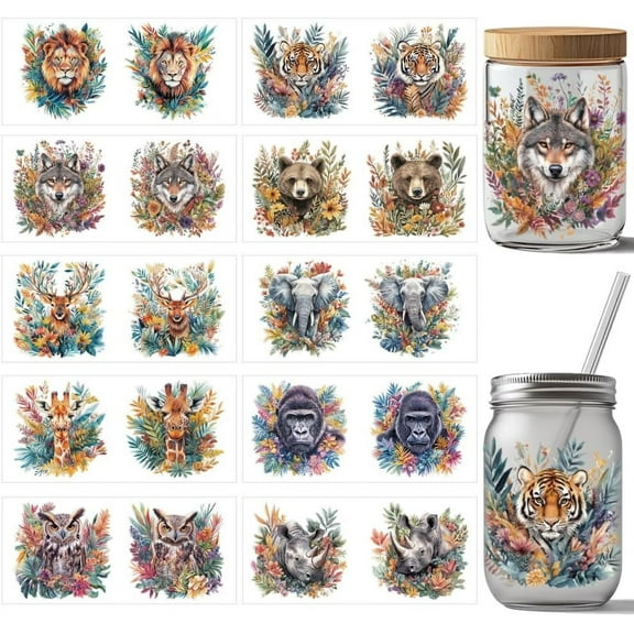 1Set PVC DIY Heat Transfer Paper for UV Sublimation Cup Animals 10 style 110x240mm