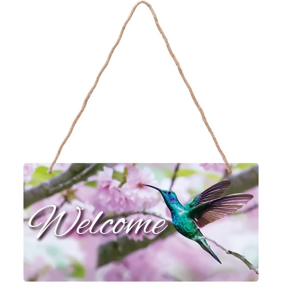 1Set PVC Plastic Hanging Wall Decorations with Jute Twine Rectangle with Word Welcome Colorful Bird Pattern 15x30x0.5cm