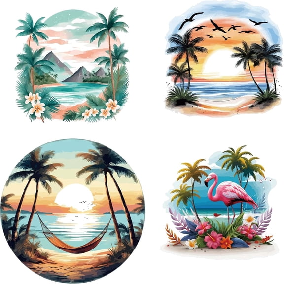 1Set PVC Window Static Sticker Flat Round Shape for Window or Stairway Home Decoration Sandbeach 160x160mm 4pcs/set for DIY craft