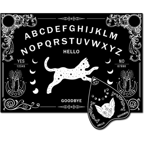 1Set Pendulum Dowsing Divination Board Set Wooden Spirit Board Black Talking Board Game for Spirit Hunt Birthday Cat Shape 300x210x5mm 2pcs/set