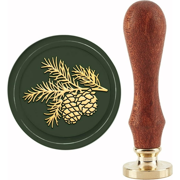 1Set Pinecone Wax Seal Stamp Branches Vintage Sealing Wax Stamps 30mm Retro Wood Stamp Removable Brass Head