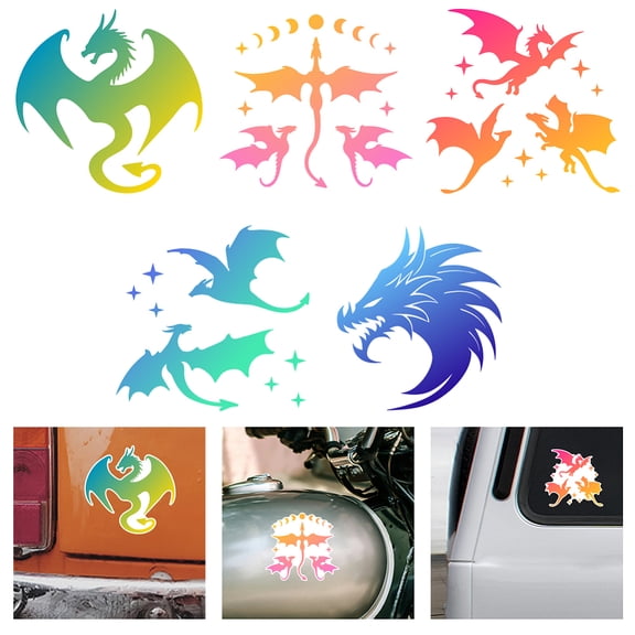 1Set Plastic Reflective Vinyl Car Stickers Waterproof Decals for Vehicle Decoration Dragon 148x155mmDIY