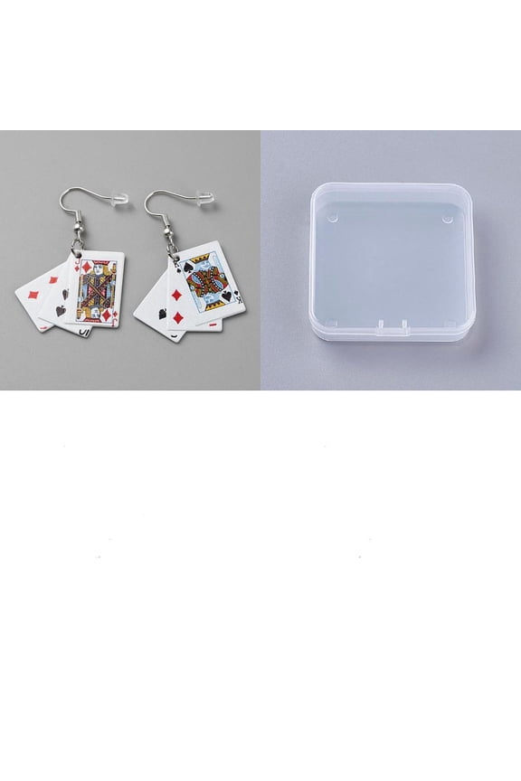 1Set Playing Card Theme Resin Dangle Earrings with Alloy Pins Asymmetrical Earrings Colorful 46-48x30mm