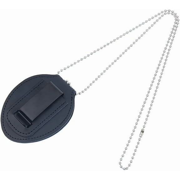 1Set Police Badge Holder Black Oval Security Badge Holder Leather Universal Badge Holders with Belt Clip and Iron Chain Leather for Law Enforcement Officer