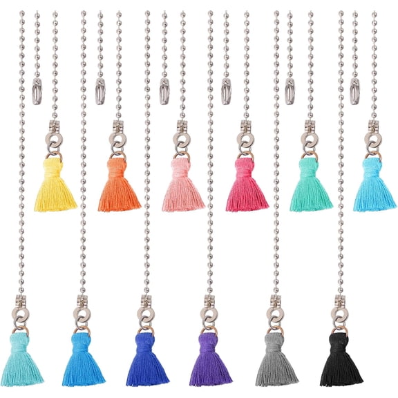 1Set Polycotton Tassel Charms Ceiling Fan Pull Chain Extenders with Iron Ball Chain Mixed Color 345mm 12pcs/set.
