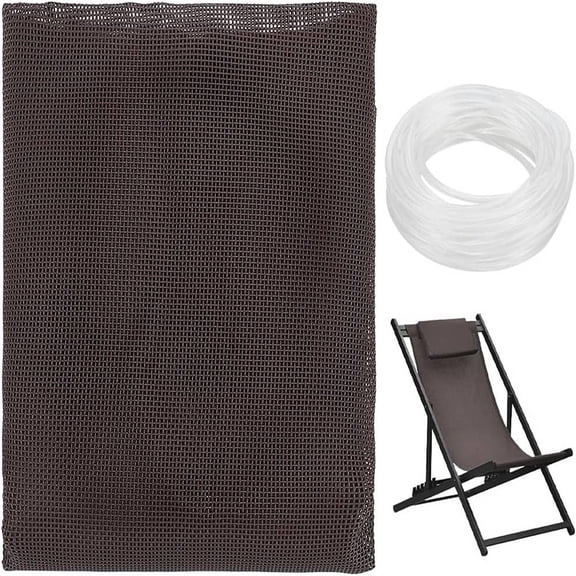 1Set Polyester Fabrics with Transparent PVC Sling Splines Beach Chair Cloth Replacement Supplies Coconut Brown 1500mm