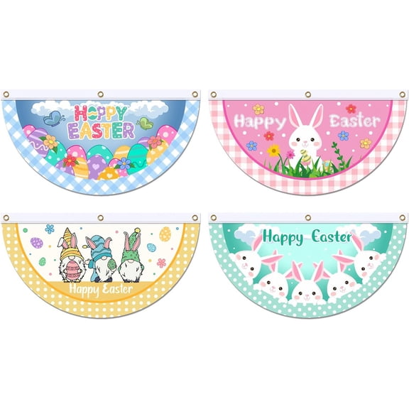 1Set Polyester Hanging Fan Door Curtains Half Round Curtains for Home Office Indoor Window Decoration Rabbit 470x900mm Hole: 20mm 4pcs/set