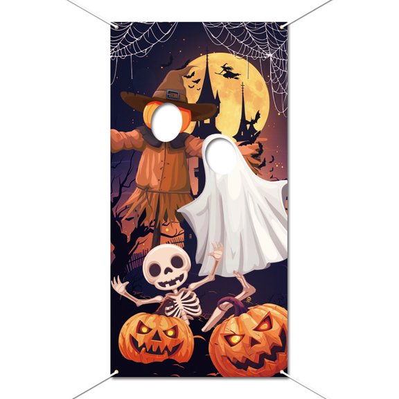 1Set Polyester Photo Backdrop for Party Decoration with Plastic Non-Trace Wall Picture Hook and Iron Curtain Clips Rectangle Ghost 1800x900mm