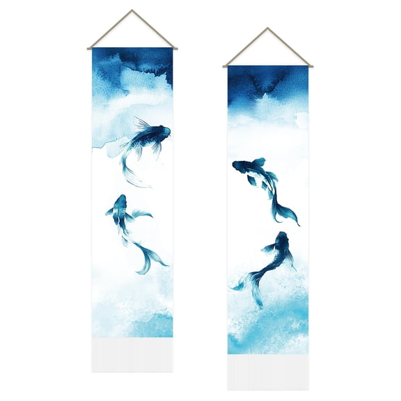 1Set Polyester Wall Hanging Tapestry for Bedroom Living Room Decoration Rectangle Fish 1160x330mm 2pcs/set