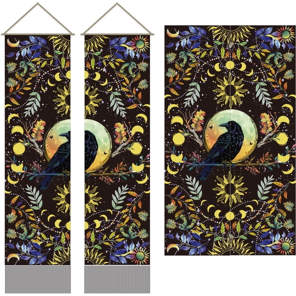1Set Polyester Wall Hanging Tapestry for Bedroom Living Room Decoration Rectangle Raven 1160x330mm 2pcs/set