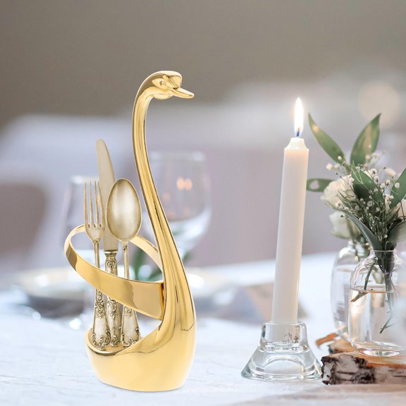 1Set Premium Stainless Steel Swan Tableware Set with Base for Kitchen Organization