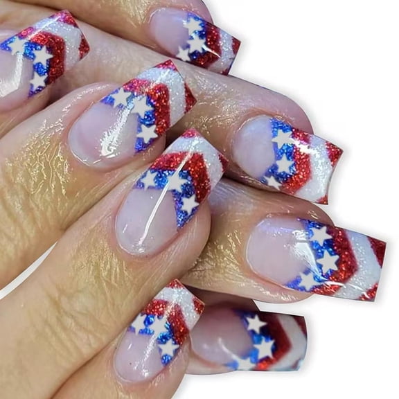 1Set Press on Nail Independence Day Artificial Glues on Nail Square False Nail