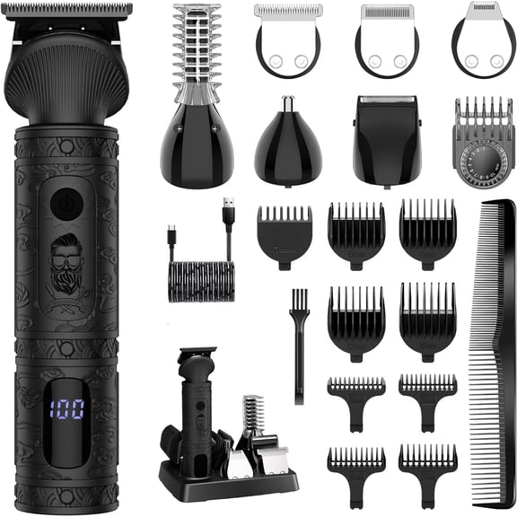 1Set Professional Mens Beard Grooming Kit T-Blade, Trimmer Electric Shaver Razor Nose Body ,Trimmer Hair Cutting Kit Cordless 7 in 1