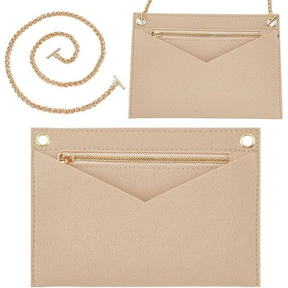 1Set Purse Organizer Insert Conversion Kit with Gold Chain 8.66x6.1 Big Felt Envelope Bag Organizer Insert Women Clutches Bag Insert Inner Pouch Accessories