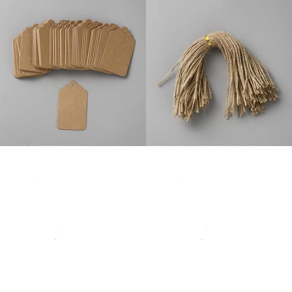 1Set Rectangle Blank Paper Price Tags with 1 Bundle Hemp Rope Tan 7x4x0.05cm