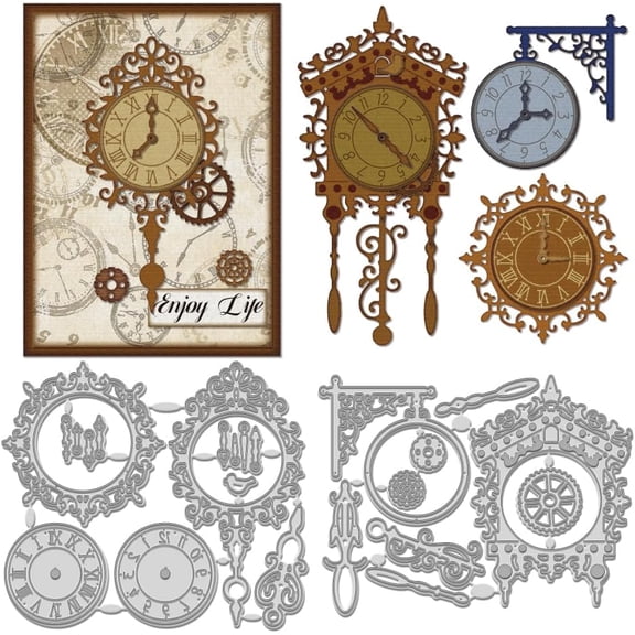 1Set Retro Clock Carbon Steel Cutting Dies Stencils for DIY Scrapbooking Photo Album Decorative Embossing Paper Card 138~142x108~120x0.8mm 2pcs/set