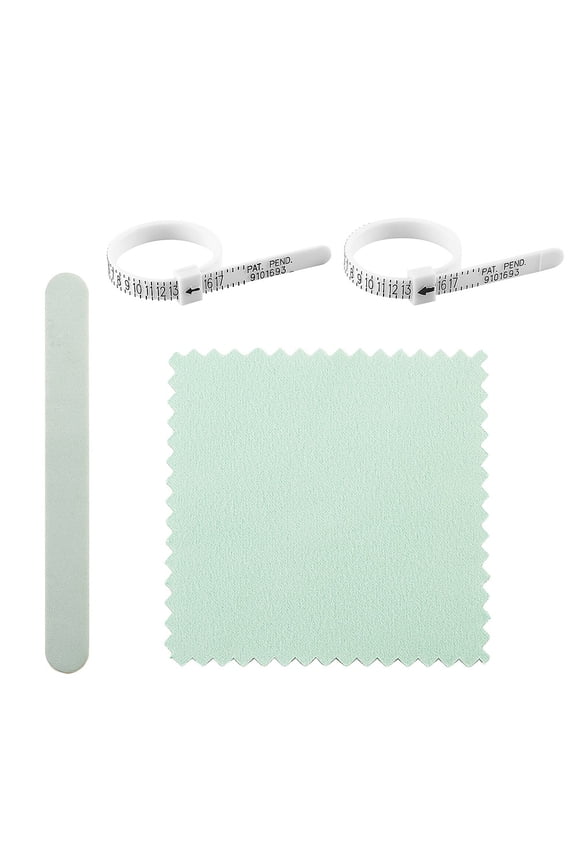 1Set Ring Size US Official American Finger Measure with Double-sided Sponge Polish Strip File and Silver Polishing Cloth Mixed Color 4pcs