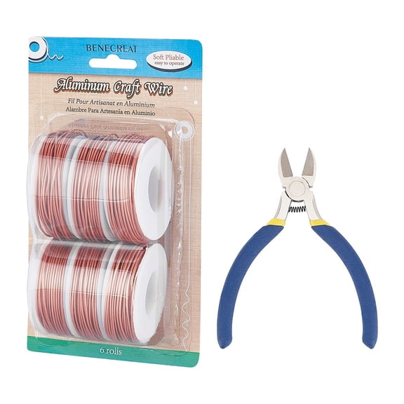 1Set Round Aluminum Wire with Iron Side Cutting Pliers Dark Salmon 1.2mm 16m/roll 6 rolls