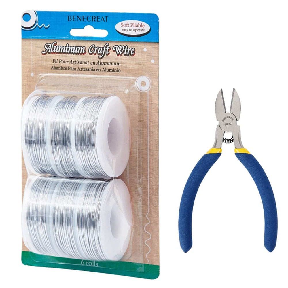 1Set Round Aluminum Wire with Iron Side Cutting Pliers Orange 15 Gauge 1.5mm 10m/roll 6 rolls Mixed Color