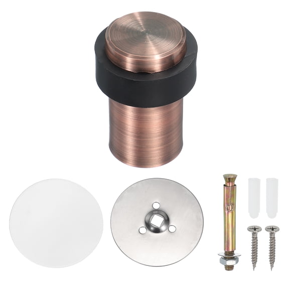 1Set Round Door Stoppers, 60mm Stainless Steel Door Stop Doorstop Wedge Metal Cylinder Self Adhesive with Screw for Bottom of Door Floor Inside, Gold Tone