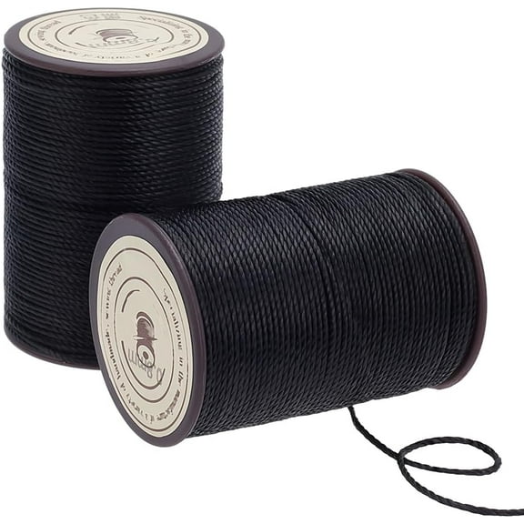 1Set Round Waxed Polyester Thread String Micro Macrame Cord Twisted Cord for Leather Sewing Stitching Black 0.8mm 54.68 Yards(50m)/roll 2 rolls