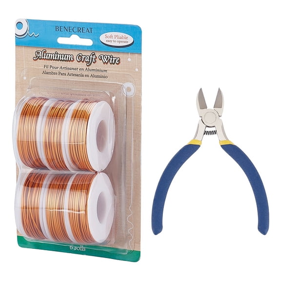 1Set Round with Iron Side Cutting Pliers Orange Aluminum Wire 15 Gauge 1.5mm 10m/roll 6 rolls