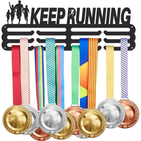 1Set Running Medal Hanger Display Keep Running Sports Medal Holder Run Award Metal Iron Medal Organizer Lanyard Ribbon Display Holder Rack Wall Mounted Race Medal Hook for Runner Athletes Gifts