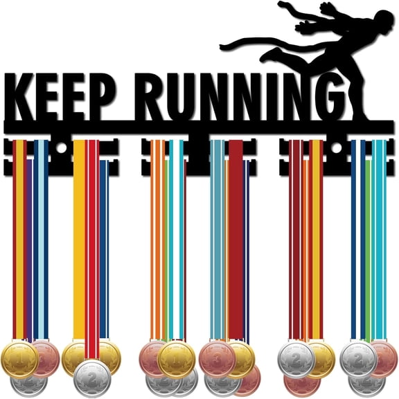 1Set Running Medal Holder Runner Medal Hanger Acrylic Medal Rack Display Hanging Awards Wall Mounted Decor 2 Rows Design Hold 40+ Medals Gift for Runner Athletes Race Winner 11.4x5.1 Inch