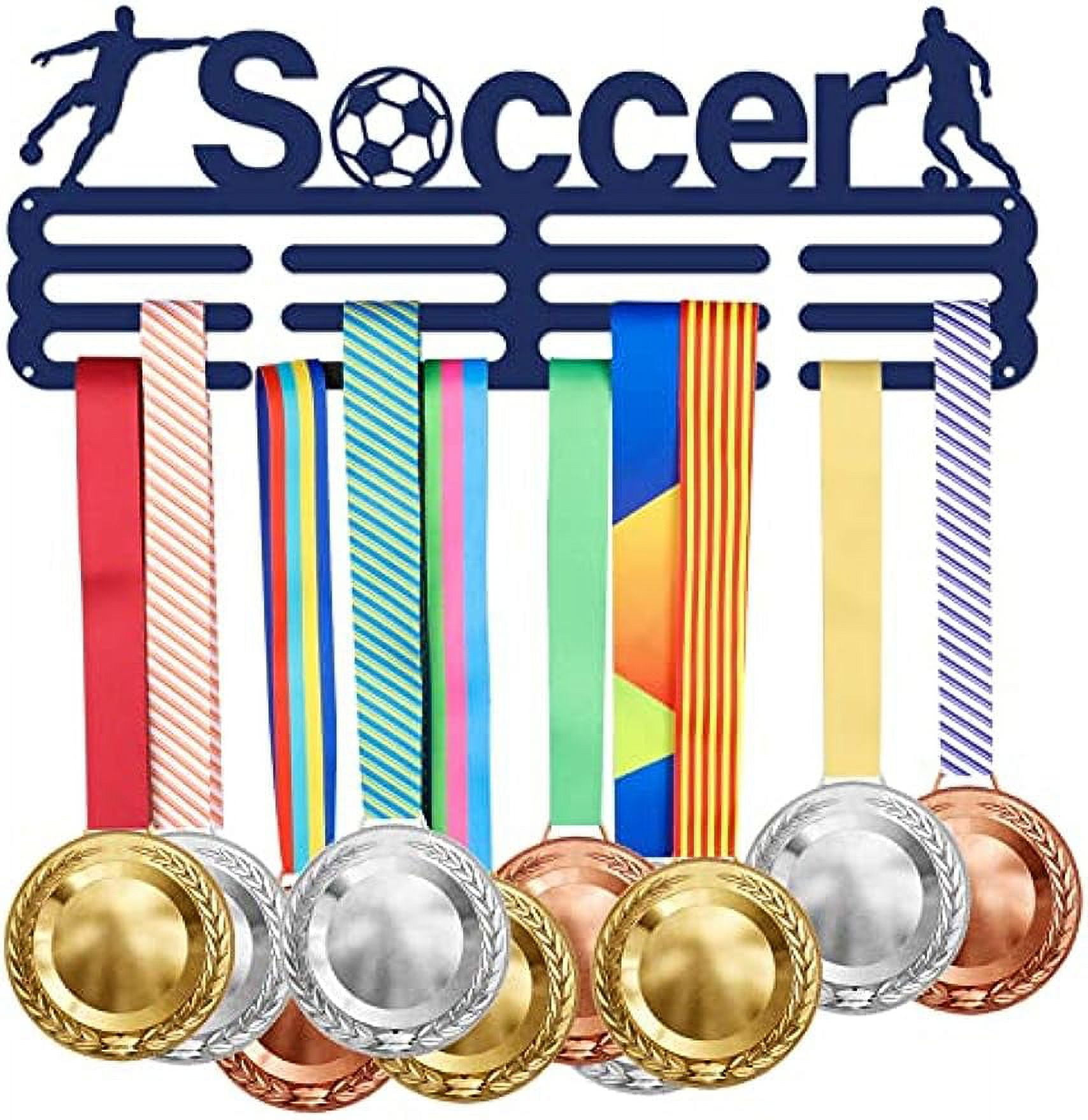 1Set Soccer Medal Hanger Display Awards Ribbon Medal Holder Wall Mount  Frame Rack Soccer Race Medals
