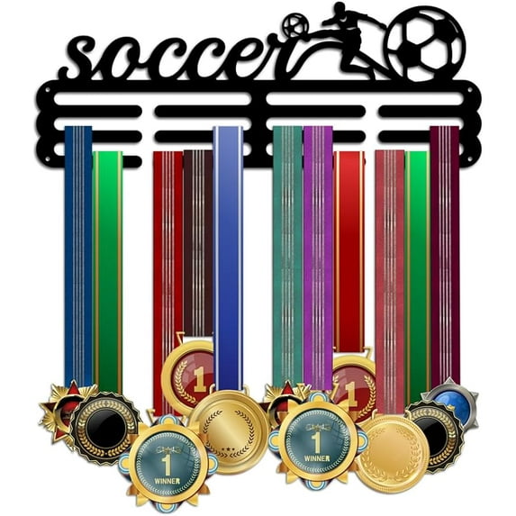 1Set Soccer Medal Hanger Football Medal Display Sports Ribbon Holder Ball Competition Medal Holder Medals Display Awards Medal Rack Wall Mount Tiered Medal Hook for Athletes Competition