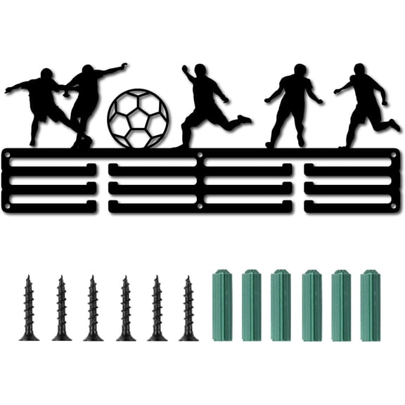 1Set Soccer Medal Holder Sport Football Player Medals Display Stand Wall Mount Hanger Decor Black Sturdy Medal Holders for Olympic Games Runners Home Badge Storage 3 Rows Hanging Over 60 Medals