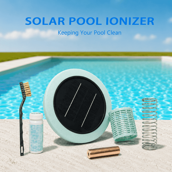 1Set Solar Pool Ion Purifier, Waterproof Floating Water Purifier, Suitable for Large Capacity Swimming Pools, Swimming Pool Chlorine Purifier, Includes Brass Components And Cleaning Brush