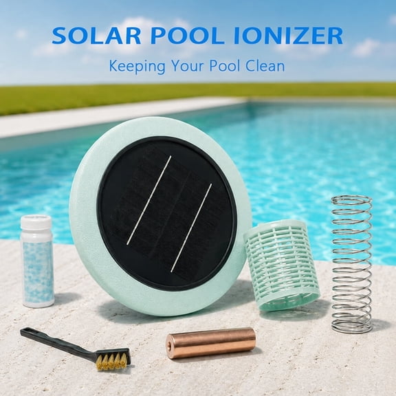1Set Solar Pool Ion Purifier, Waterproof Floating Water Purifier, Suitable for Large Capacity Swimming Pools, Swimming Pool Chlorine Purifier, Includes Brass Components And Cleaning Brush