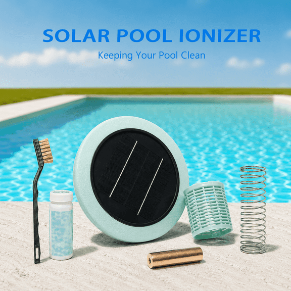 1Set Solar Pool Ion Purifier, Waterproof Floating Water Purifier, Suitable for Large Capacity Swimming Pools, Swimming Pool Chlorine Purifier, Includes Brass Components And Cleaning Brush
