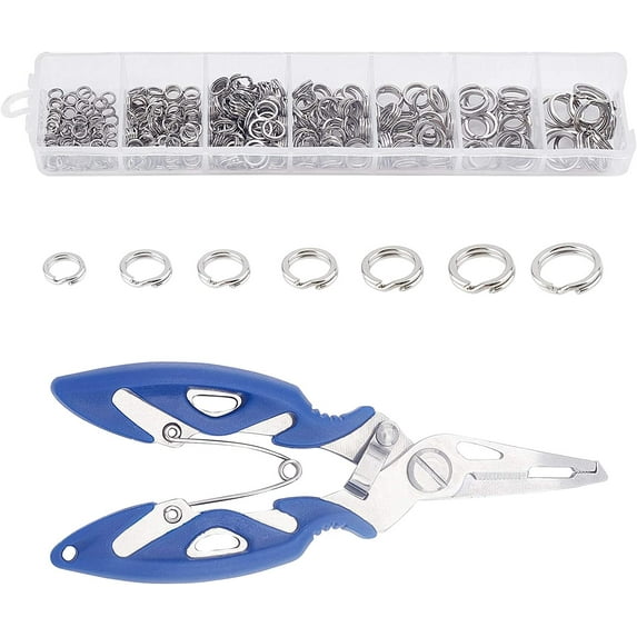 1Set Stainless Steel Double Snap Ring Fishing Split Rings with ABS Fishing Plier Stainless Steel Carp Fishing Accessories Stainless Steel Color 382pcs/set