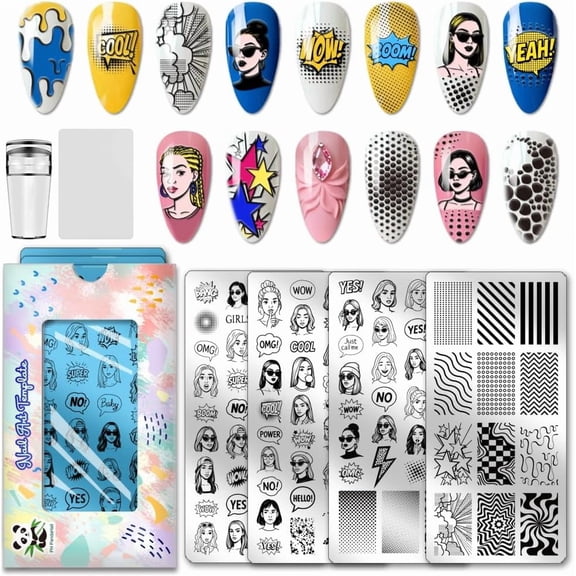 1Set Stainless Steel Nail Art Templates Template Tool Rectangle Human 12x6cm 4 sheets/set