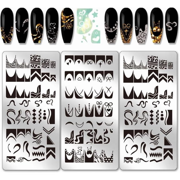 1Set Stainless Steel Nail Art Templates Template Tool Rectangle Mixed Shapes 12x6cm 3pcs