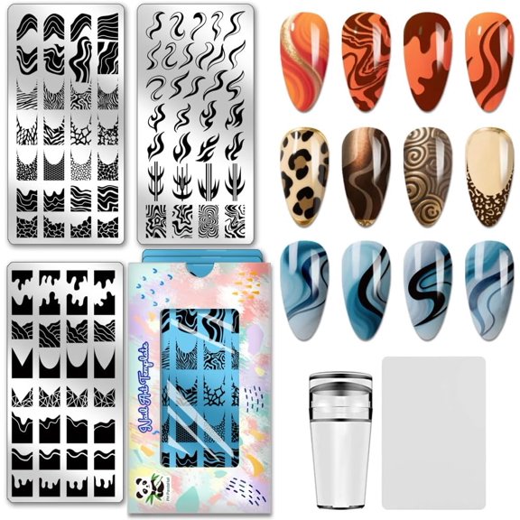 1Set Stainless Steel Nail Template Tool Rectangle Mixed Shapes 12x6cm 3pcs