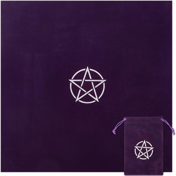 1Set Star Pattern 1Pc Tarot Card Drawstring Storage Bag 1Pc Velvet Tarot Tablecloth Purple 180~500x120~500x0.5mm