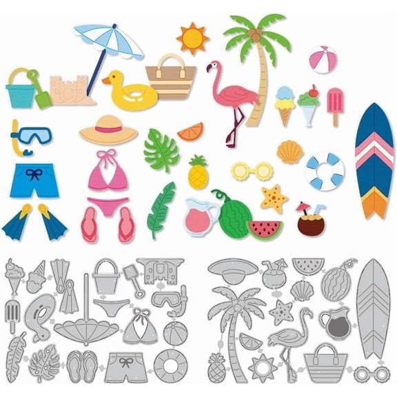 1Set Summer Theme Carbon Steel Cutting Dies Stencils for DIY Scrapbooking Photo Album Decorative Embossing Paper Card Mixed Shapes 109x159x0.8mm