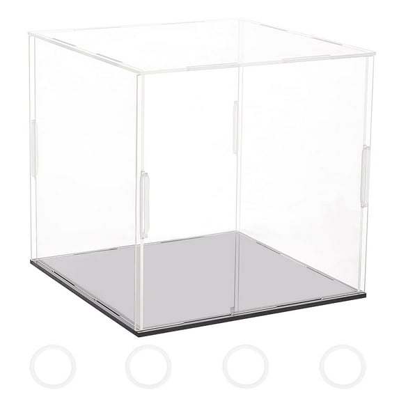 1Set Transparent Acrylic Display Boxes Dust-Proof Cases with Black Base and 4Pcs Plastic Rings for Models Building Blocks Doll Display Holders Clear