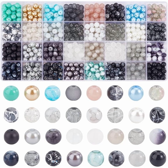 1Set Transparent & Spray Painted & Imitation Jade Glass Beads Round Mixed Color 8~9mm Hole: 1~1.6mm 30pcs/style DIY