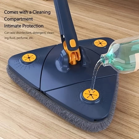 1Set, Triangle 360° Rotating Cleaning Mop with Long Handle - Hands-Free Wash, Dual-Use for Wet And Dry Floors, Walls, Ceilings, Glass - Stainless Steel/P,Triangle mop set with long handle + mop cloth
