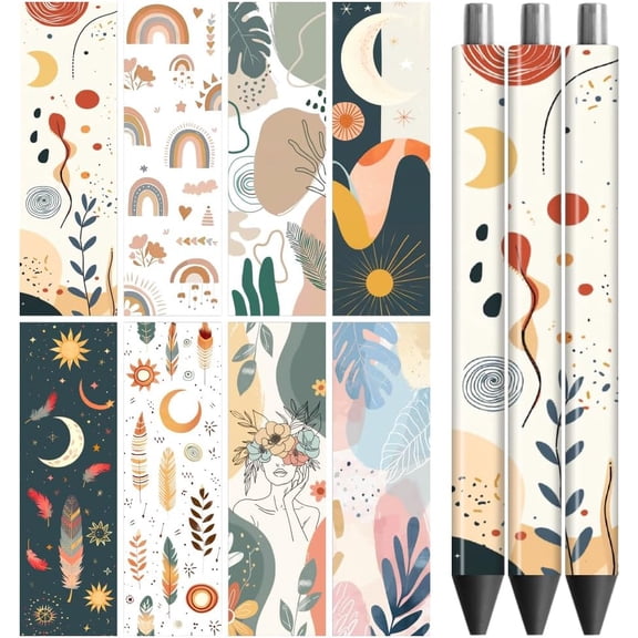 1Set UV DTF Pen Wraps Transfer Sticker Bohemian - 48pcs Waterproof HD Print UV DTF Pen Adhesive Decals for Personalized DIY Pencil Pen Crafts Gifts Giving