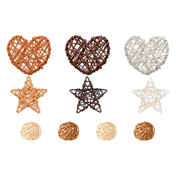 1Set Valentine's Day Rattan Balls, Wicker Rattan Decorative Balls, Rattan Star and Heart Ornaments, Rustic Wicker Decor for Christmas Tree Wedding DIY Crafts Party Decoration