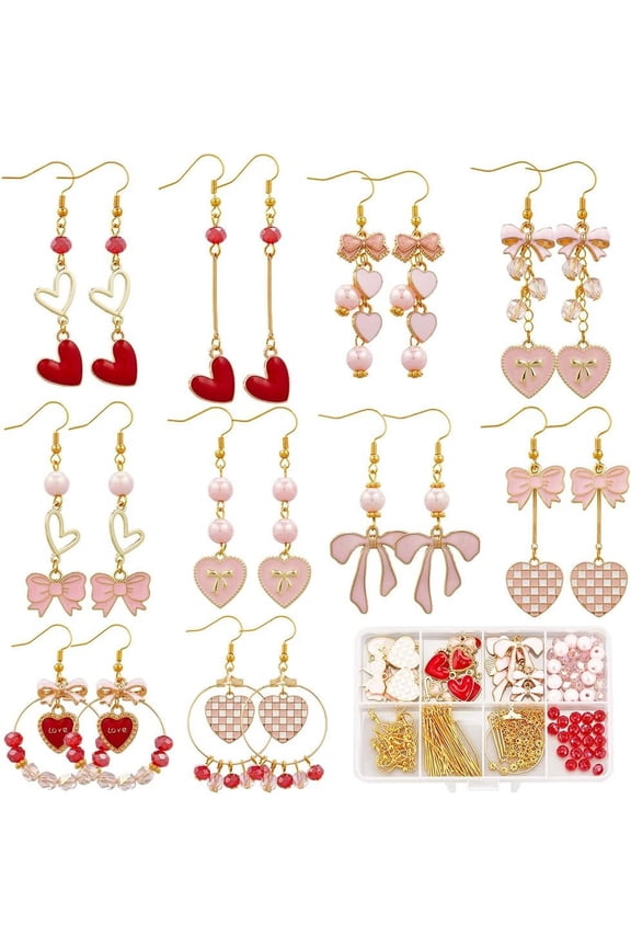 1Set Valentine's Day Theme DIY Dangle Earring Making Kit Mixed Color