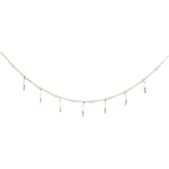 1Set Wall Hanging Photo Display with Wooden Beads Garland with Wooden Clip for Home Decorations Antique White 1320mm