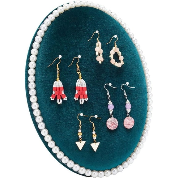 1Set Wall Hanging Velvet Jewelry Display Stands Round Earrings Pin Storage Jewelry Holder Organizer with Plastic Imitation Pearls Green Pin Display Board for Brooch Pins Buttons 7.28 x 9.8 Inches