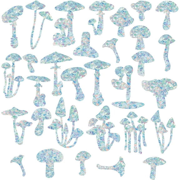 1Set Waterproof PVC Colored Laser Stained Window Film Adhesive Stickers Electrostatic Window Stickers Mushroom Pattern 66-156x47-111mm 31pcs/set