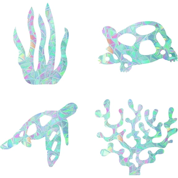 1Set Waterproof PVC Colored Laser Stained Window Film Adhesive Stickers Ocean Themed Pattern 7.4~11.9x8~11.9cm 4 style 4 sheets/style